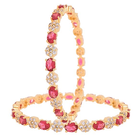 Ratnavali Jewels Gold Plated CZ Red White American Diamond Bangle for Women/Girls Ofice Party RV4013R