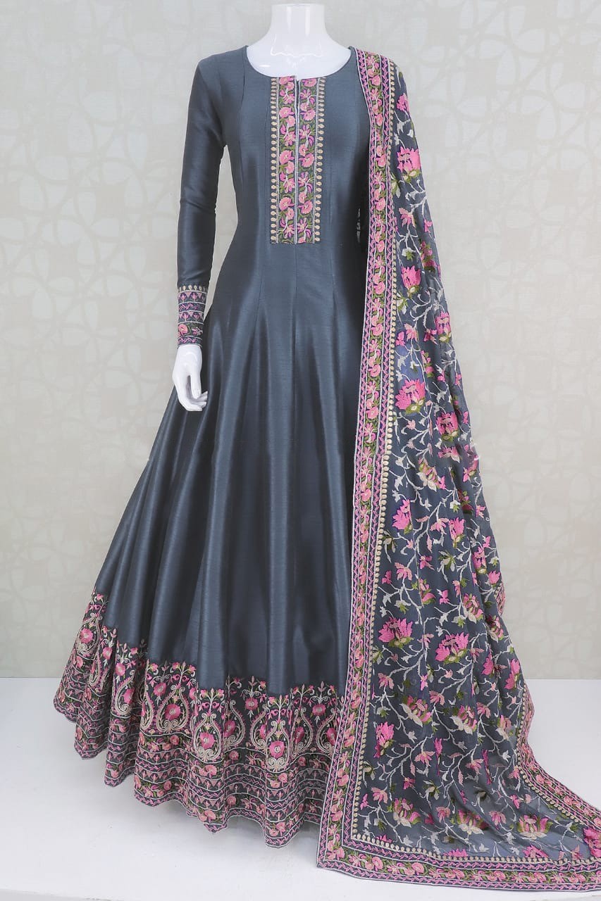 Trendy Look Floor Touch Gown Embroidery Gown