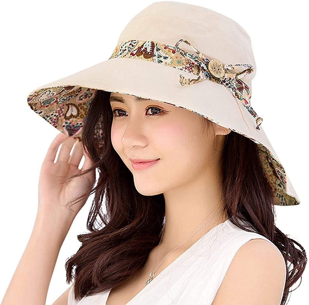 PALAY® Womens Sun Hat,Both Sides wear,UPF 50+ Beach Garden Hat Foldable Wide Brim For Girls
