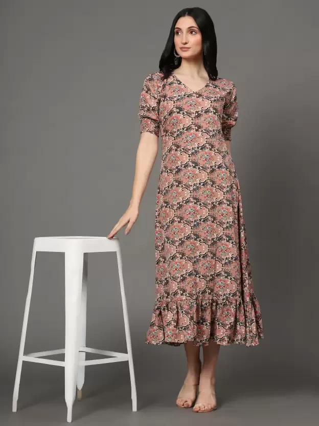 Women Empire Waist Multicolor Dress