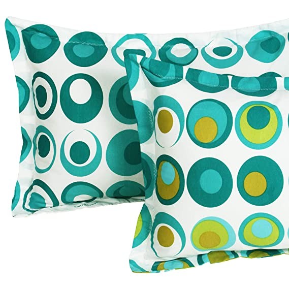 Story@home 120 TC Candy Polka Dot Cotton Double Flat Bedsheet with 2 Pillow Cover - Ocean Green