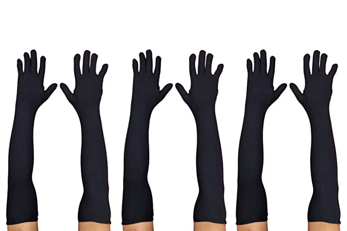 MUKHAKSH (Combo of 3 Pairs = 6 Black Gloves) Unisex Men Women Boys Girls Pure Cotton Black Skin Full Arm Sleeves Gloves for Bikes Scooter Scooty Trekking Jogging at Beach for Sports