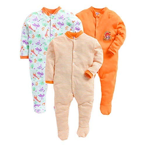 EIO® 100% Cotton Rompers/Sleepsuits/Jumpsuit/Night Suits for Newborn Baby Boys & Girls Pack of 3