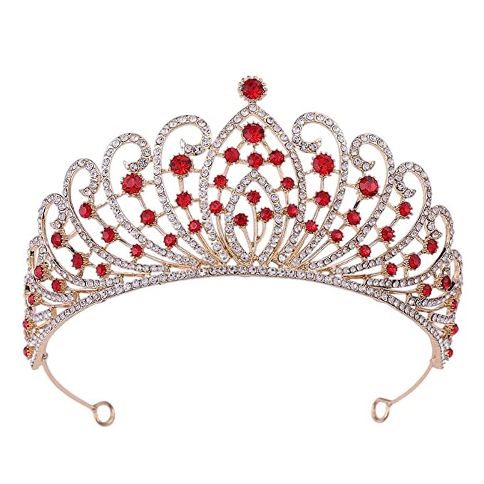 PALAY® Women's Crown Tiara Crown Crystal Princess Crown Tiara Parties Crown for Ladies Girls Bride Hair Accessories (Red)