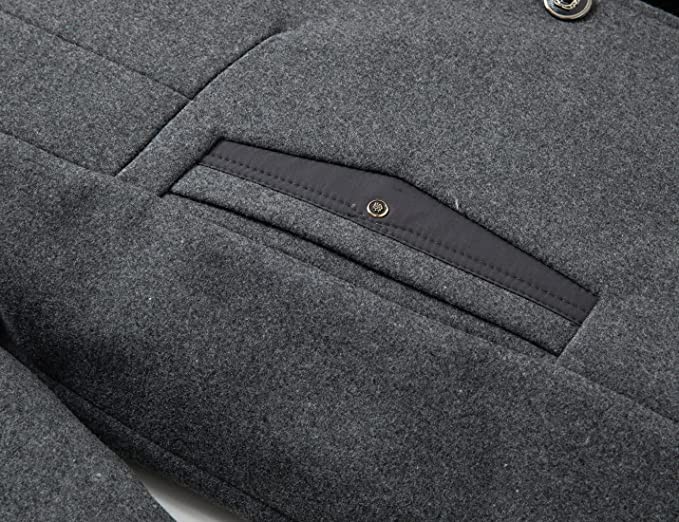 Chouyatou Men's Gentle Band Collar Single Breasted Wool Blend Pea Coat