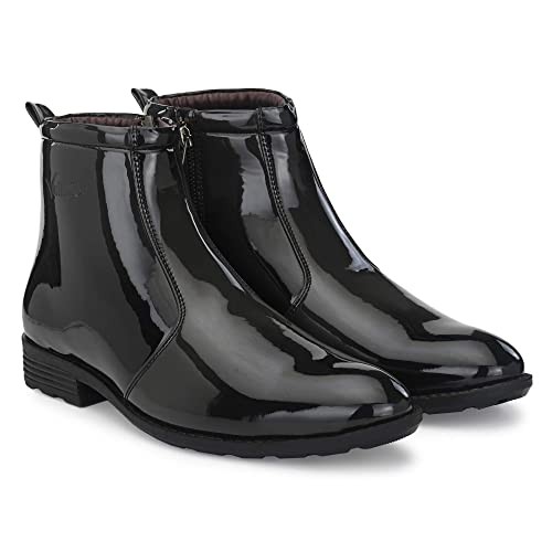 Vellinto Royal Look Shoes for Men ll Casual Shoes for Men ll Latest Patent Leather Zip/Chain Boots for Men