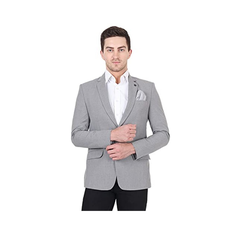 EDZE Metty Fabric Men's Regular Fit Blazer for Casual Comfortable Blazer for Boys, Summer and Winter Wear (Grey)