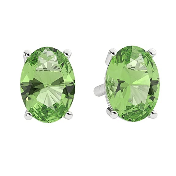 Nora Nico Natural Peridot 7x5mm Oval 925 Sterling Silver Stud Earrings for Women and Girls