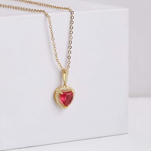 GIVA 925 Sterling Silver 18k Gold Plated Crimson Heart Pendant with Link Chain | Necklace to Gift Women & Girls | With Certificate of Authenticity and 925 Stamp