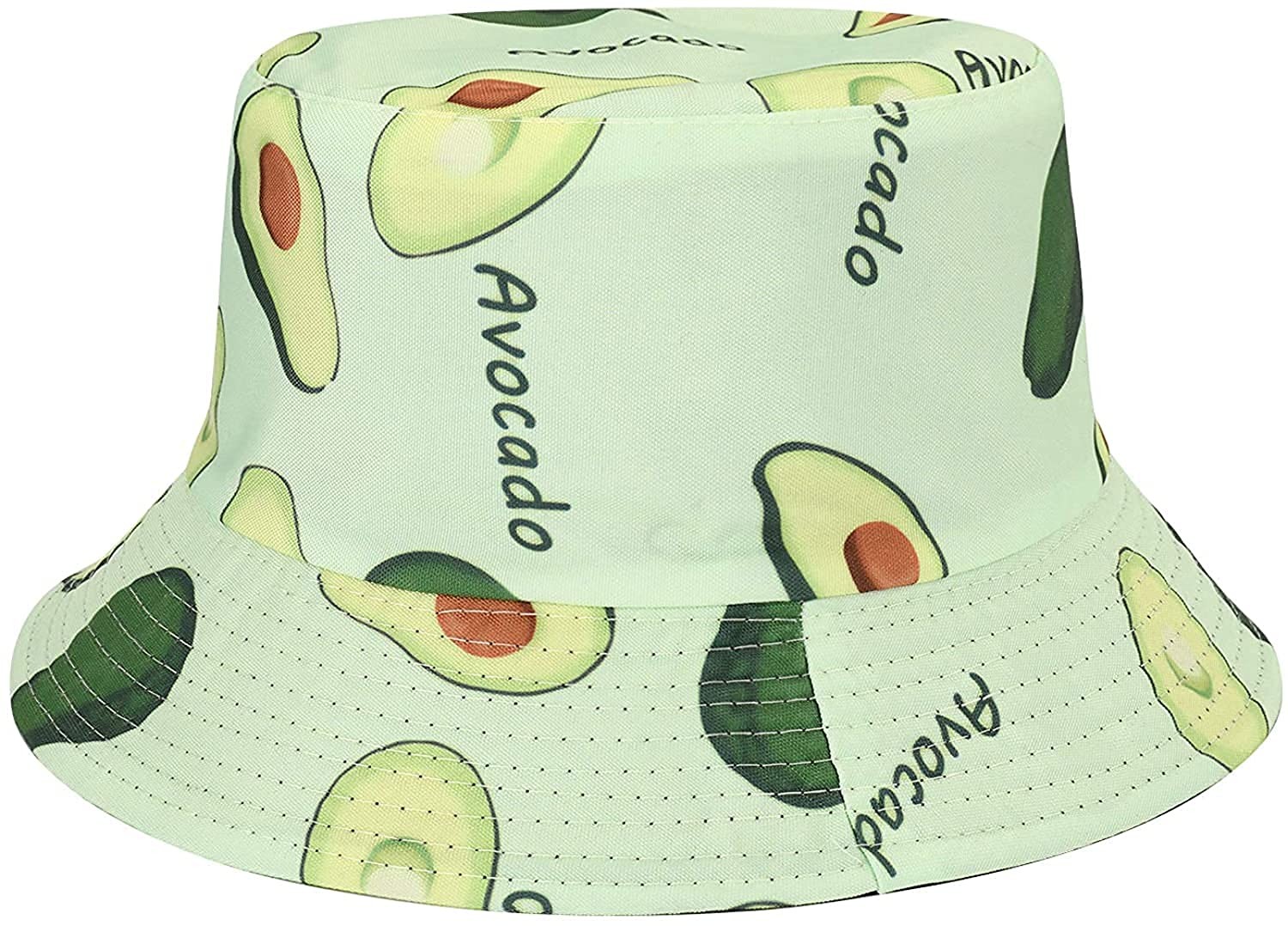PALAY® Bucket Hats for Women Stylish Beach Hat Avocado Print Double-Side Reversible Cotton Summer Fisherman Hats for Girls