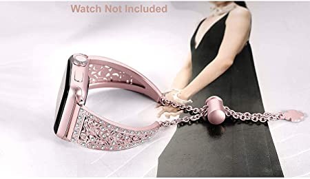 Zitel® Bands Compatible with Apple Watch for Women Girls, Bling Luxurious Metal Bracelet Dressy Wristband Straps for iWatch 41mm 40mm 38mm Series 7 6 5 4 3 2 1 SE - Rose Gold (Watch Not Included)