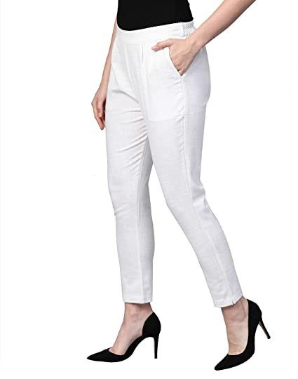 Yash Gallery Women's Cotton Slub Solid Regular Fit Casual Trouser Pants