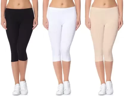 Swastik Stuffs 3/4th/Calf Length Western Wear Legging  (Black, White, Beige, Solid)
