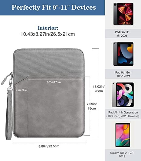 ProElite Polyester Tablet Sleeve Case Cover for Upto 11.5 inch for iPad 10.2/Pro 11/ iPad 9.7/ Samsung/Lenovo/Galaxy/Realme/xiaomi pad 5 Tablets, Dark Grey
