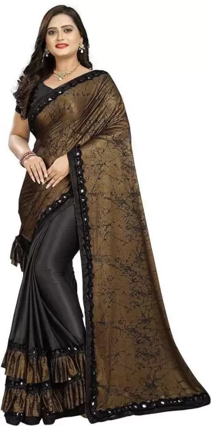 Digital Print Daily Wear Lycra Blend Saree  (Black)