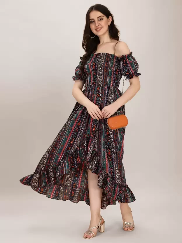 Women Ruffled Multicolor Dress