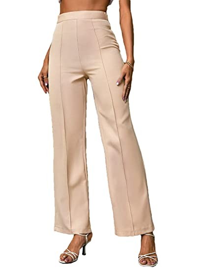 dockstreet Women's Elastic High Waist Split Hem Flare Leg Elegant Casual Comfortable Fit Regular Palazzo & Pant/Truosers