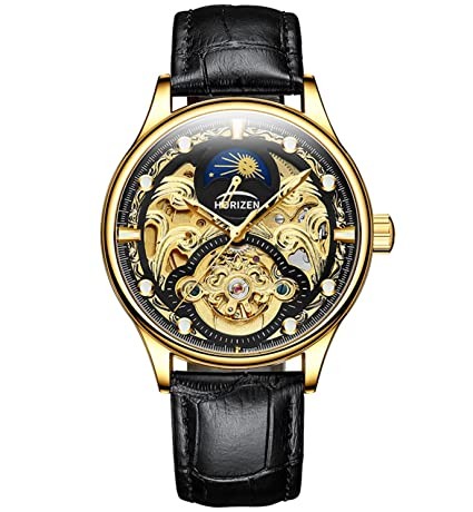 HORIZEN Automatic Mechanical Watch for Men (Black & Gold Dial)