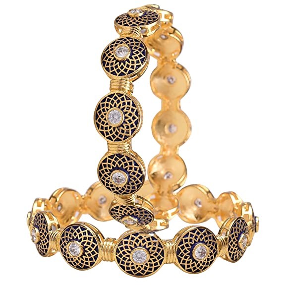 Ratnavali Jewels Brass Gold Plated and Cubic Zirconia Bangles for Women