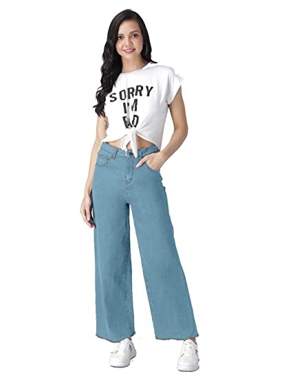 KOTTY LIGHTBLUE Solid Cotton Lycra Women High Rise Jeans