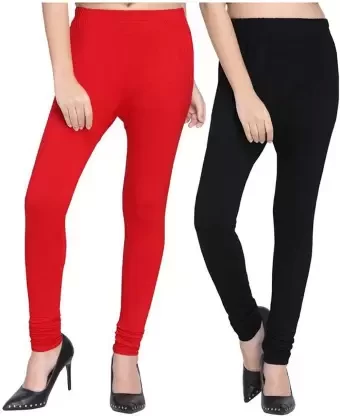 F A T A H Churidar Western Wear Legging  (Red, Black, Solid)