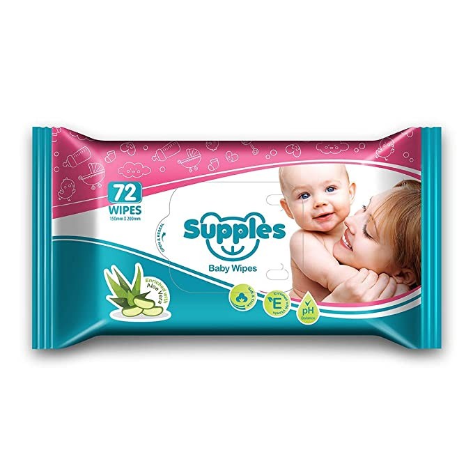 Supples Baby Wet Wipes with Aloe Vera and Vitamin E, 72 Pieces, White