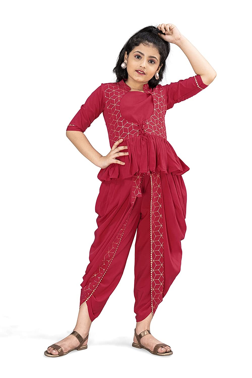Fashion Dream Girl's Crepe Top With Dhoti Pants