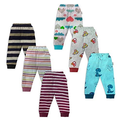 NammaBaby Unisex Baby Cotton Mixed Print Pyjama Rib Pants Assorted Prints- Pack of 6
