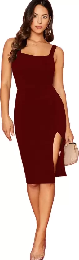 Women Bodycon Maroon Dress