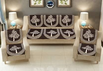 Shree Madhav Textile 5 Seater Sofa Cover Set for Home Living Room, Drawing Room (Brown) Set of 10 Pcs