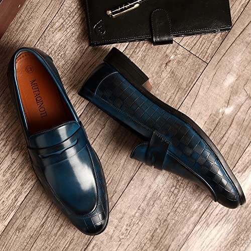 MUTAQINOTI Men's Blue Classic British Leather Loafer Shoes for Men Formal