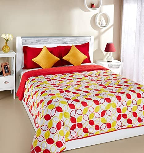 Amazon Brand - Solimo Arendale Microfibre Printed Quilt Blanket/Comforter, Double, 120 GSM, Yellow and Red