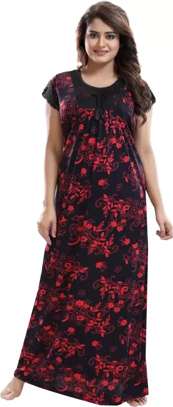 Women Nighty  (Black, Red)
