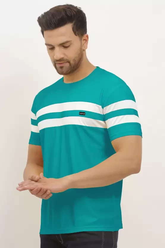Striped Men Round Neck Blue T-Shirt