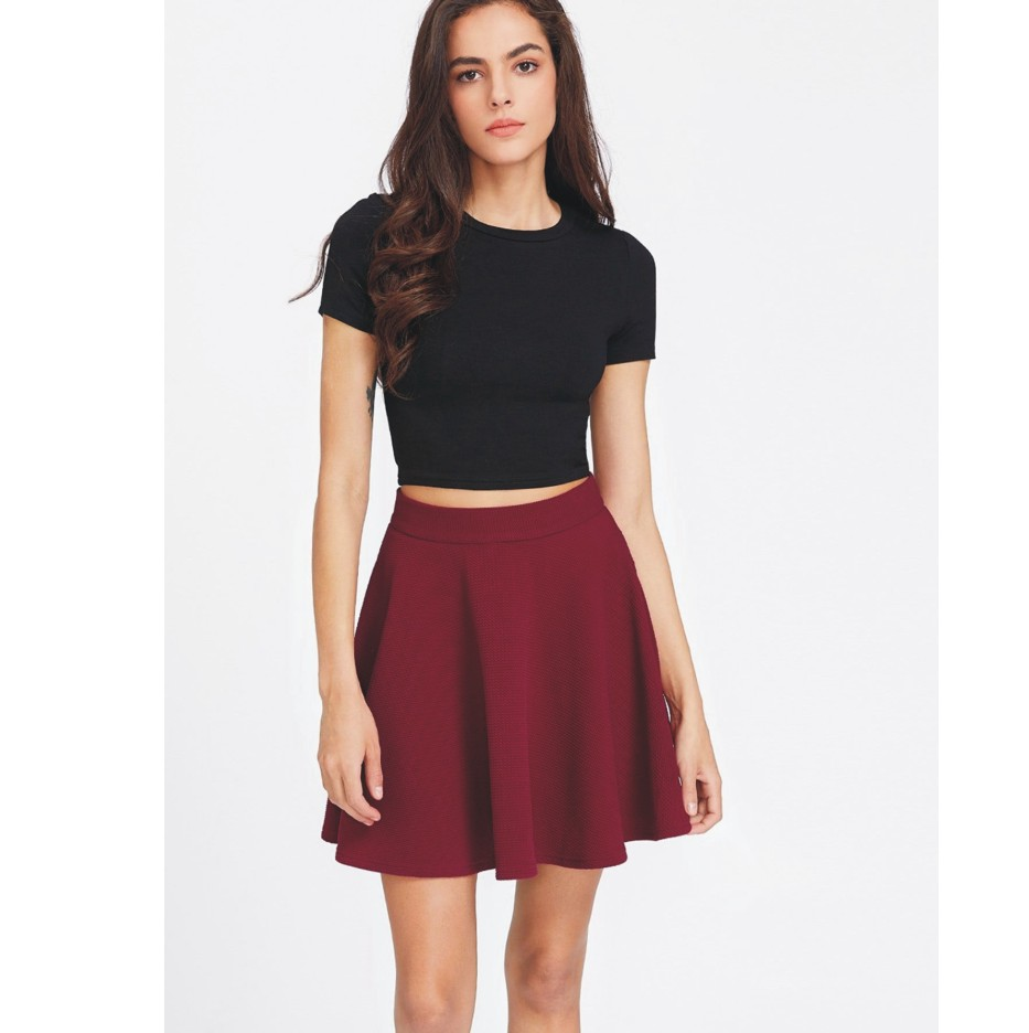 Girls Solid Flared Maroon Skirt