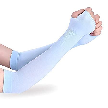 MUKHAKSH Unisex cotton UV Protection Arm Sleeves/Gloves with Thumb Hole for Driving, Biking, Cycling, Hiking and Sports, Dust, Pollution and Sunburn (Blue) - 1 Pair