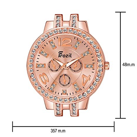Frozil Analogue Diamond Rosegold Dial Watches with 2 Bracelet for Women Or Girls and Watch for Girl or Women (Combo of 3)