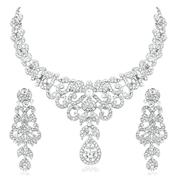 Apara Dazzling Alloy Rhodium Necklace Set with Austrian Diamond