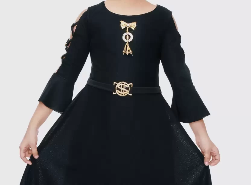 Girls Maxi/Full Length Party Dress  (Black, Full Sleeve)